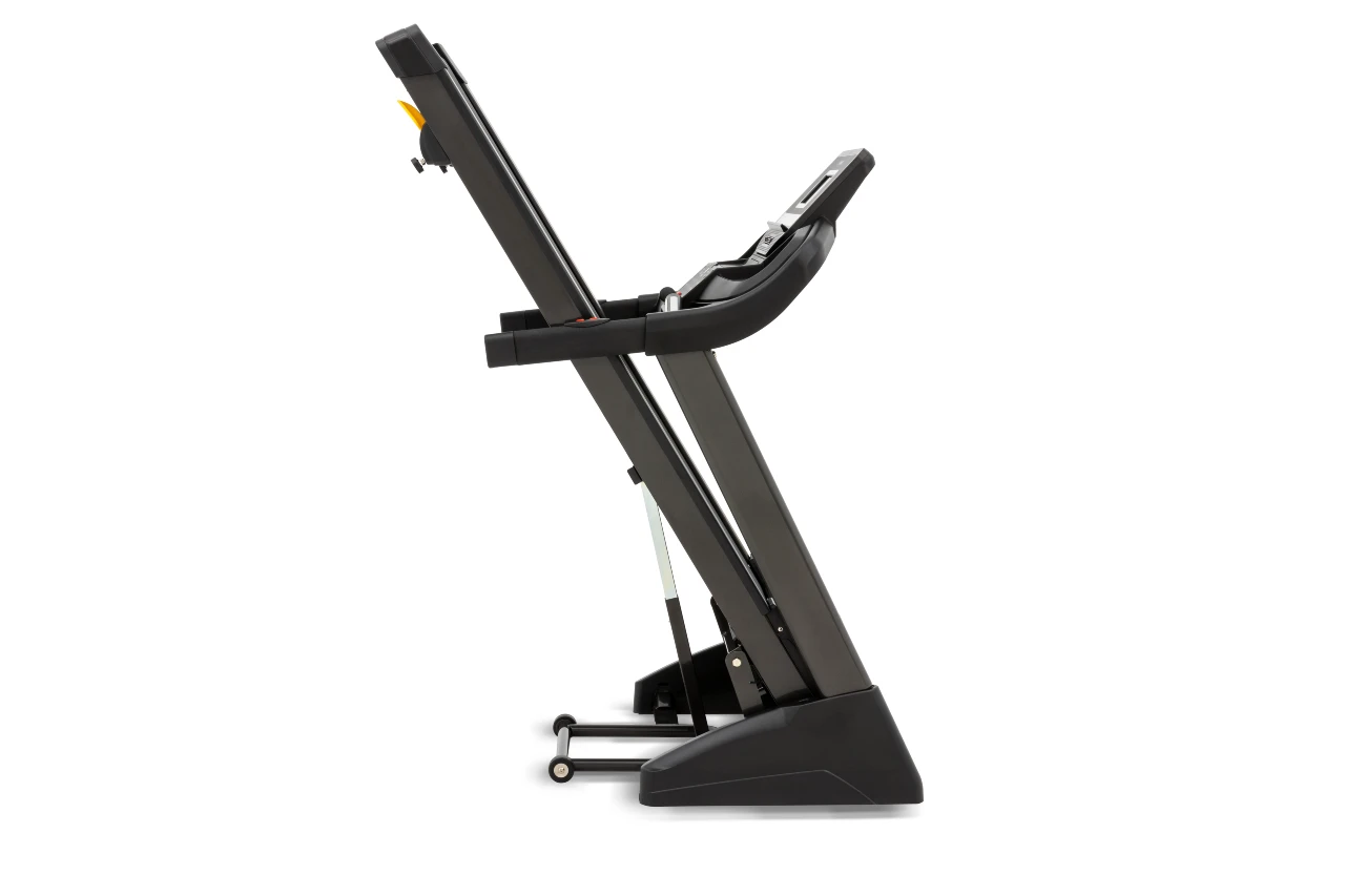 Right folded treadmill showing compact storage position